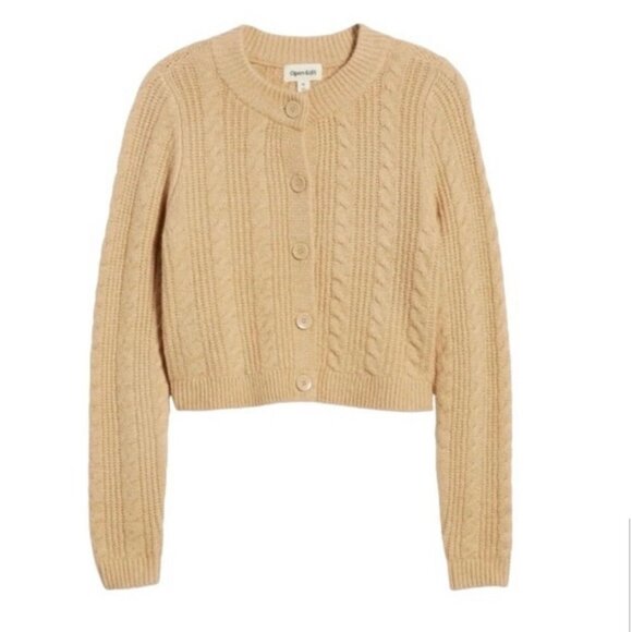 Open Edit Women's Cable Knit Button-Front Cardigan tan Size XL - Picture 1 of 6
